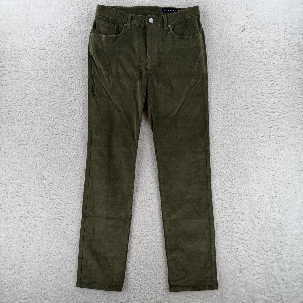 Dunning Chino Pants Mens 30x32 Green Slim Fit Corduroy Stretch Casual 5 Pocket